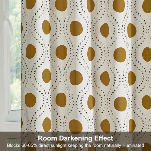 Image of HUESLAND Cotton Curtains for Windows, 6 feet Long 1 Bohemian Eyelet Curtain (Window 6 x 4 ft, Natural, Golden Ochre & Bistre)