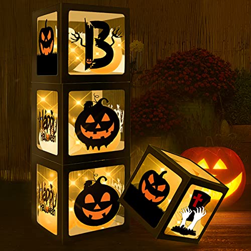 Mczan EXTENUATING THREADS Halloween Decorations Balloons Boxes, 4 Pcs Boo Outdoor Indoor Transparent Box With 4 Led Light Strings Party Supplies Favors thumb #4