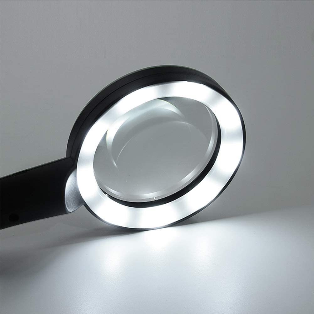 Lupa de mano con luz LED y carga USB, aumento 6X para lectura, pasatiempos, joyería e inspección de monedas