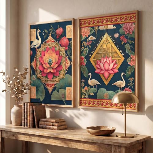 Image of kotart - Wall Art Madhubani Paintings for Living Room Pichwai Art Painting for Wall Decoration Poster With frames Paintings Home Decoration Indian Home Decor Frames set of 2 (6, (35x37 Inch), Framed)