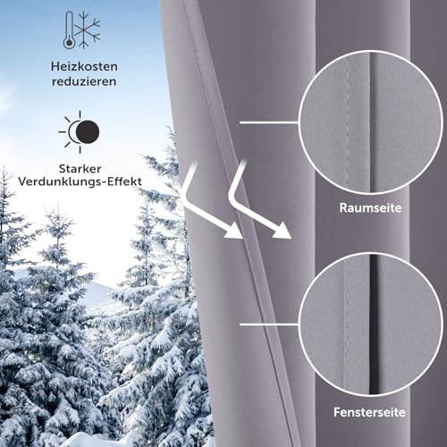 Blumtal Verdunklungsvorhänge 2er Set - Thermovorhang Hitzeschutz - Vorhang Blickdicht mit Ösen - Gardinenschals mit Schlaufen… – Ansicht 5