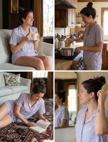 Image of Pjmlifecoco Women's Modal Pajama Set Short Sleeve Button Down Two Piece Soft Sleepwear with Shorts Loungewear S-XXL