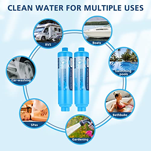 Image of 2-pack RV Water Filter, Advanced RV Inline Water Filter with Flexible Hose Protector, KDF&GAC Reduces Bad Taste, Odors, Chlorine, and Sediment, Camping Essentials for Fresh Drinking Water