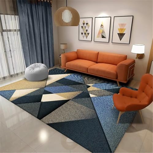 Tapis de salon 60x110cm moderne bleu lavable pour canapé et entrée