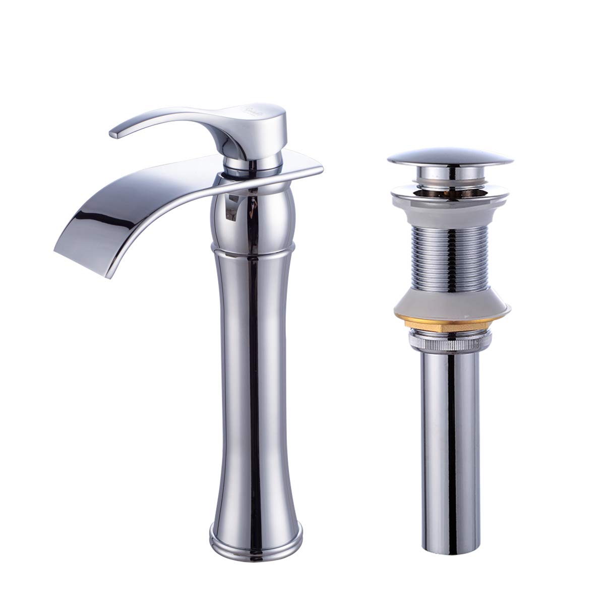 Yuelife Bathroom Sink Faucet Waterfall Tap to know Wash Basin Handle Single Hole Toilet Mixer Tap with Waste Waterfall Tall Body Chrome