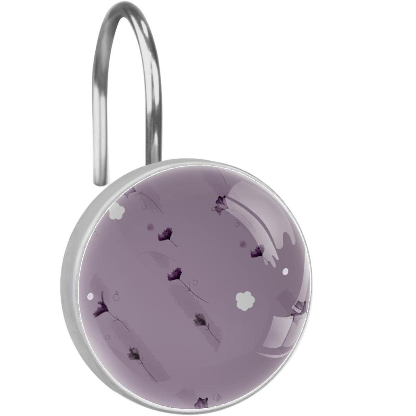 Crochets rideau de douche inox haut de gamme à motif de fleur violette texturée
