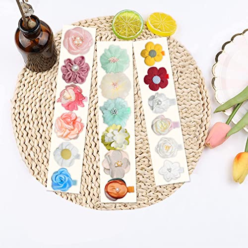 18Pcs Flower Baby Hair Clips, Floral Baby Girl Hair Clip, Blue White Baby Hair Clips, Sunflower Toddler Girl Hair Clip, Fully Lined Non Slip, Handmade Hair Accessories For Photoshoot Party #TOP2