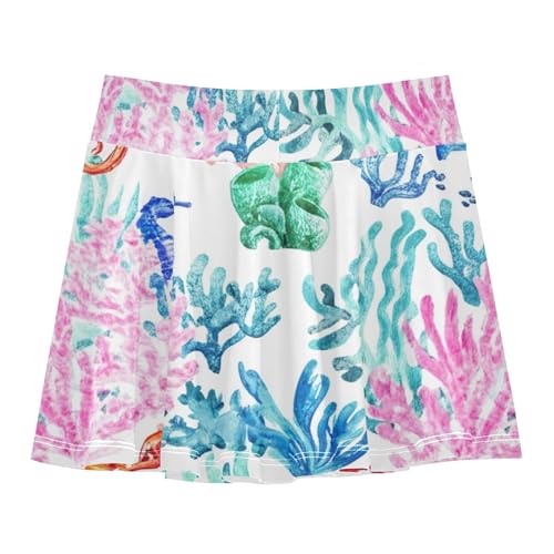 Toddlers Tennis Skirts Watercolor Coral Reef Seahorse Girls' Shorts Athletic Skorts Cute Comfy Little Girl 4t2