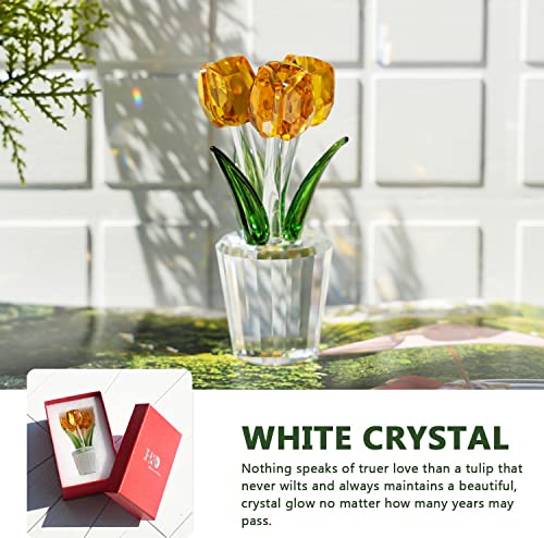 H&D Hyaline & Dora Crystal Tulips Flower Figurines, Yellow Glass Bouquet Collectible Figurines Home Decor Ornaments Gift Idea For Mothers Day, Valentine's Day, Wedding Party,Christmas Day #TOP1