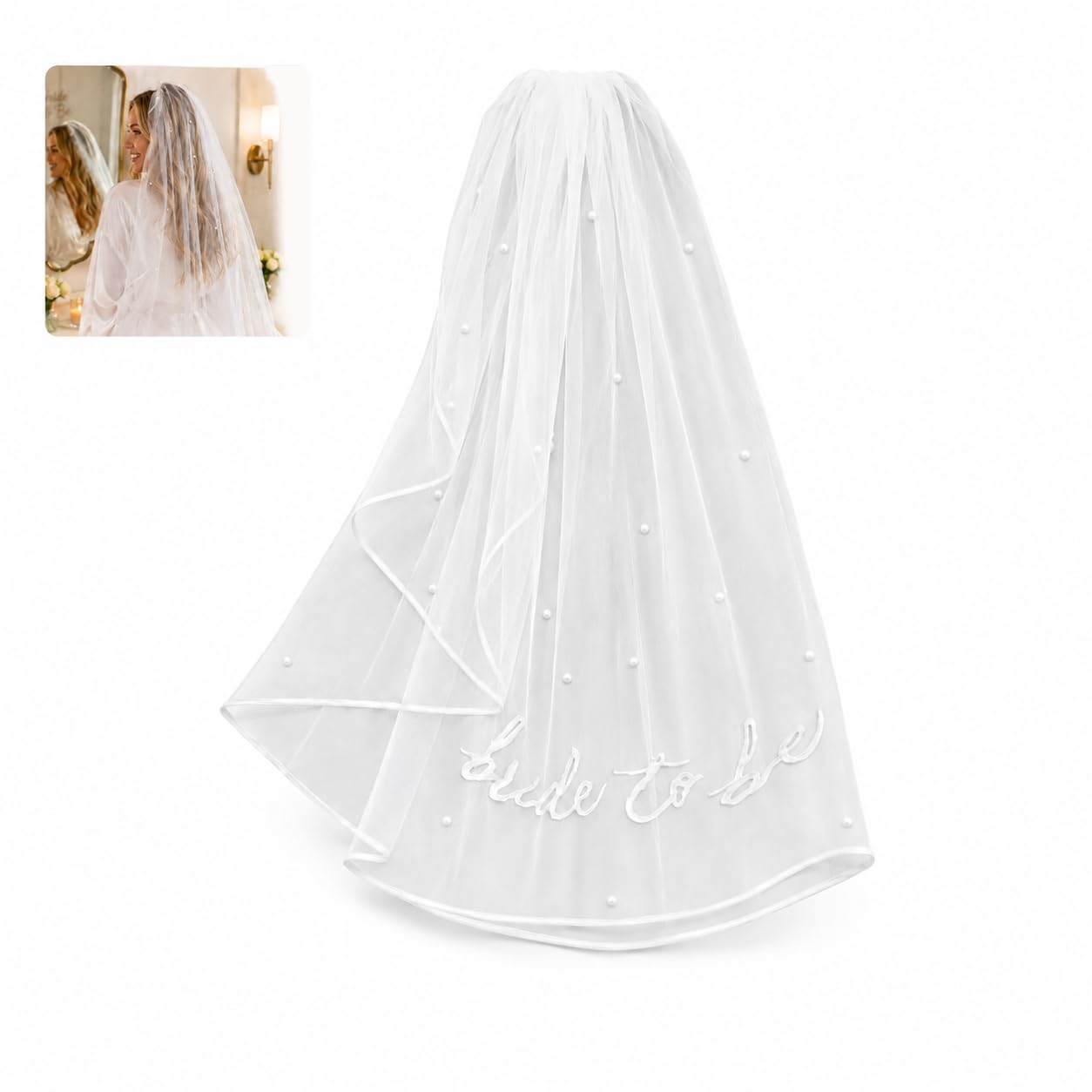 Pearl Embroidered Veil for Brides & Bridesmaids - Elegant 'Bride to Be' Script with Bow & Hair Comb Clips for Secure Hold, Wedding Bridal Shower Hen Party Accessory Gift