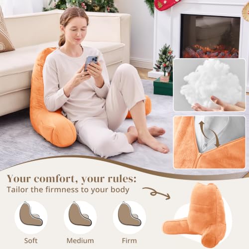 Image of Sasttie Reading Pillow for Bed, Back Pillow for Sitting Up, Orange | 21 inch Backrest Support Cushion for Couch, Sofa, and Floor, Dorm Essentials, OEKO-TEX, Adjustable Down Alternative Fill