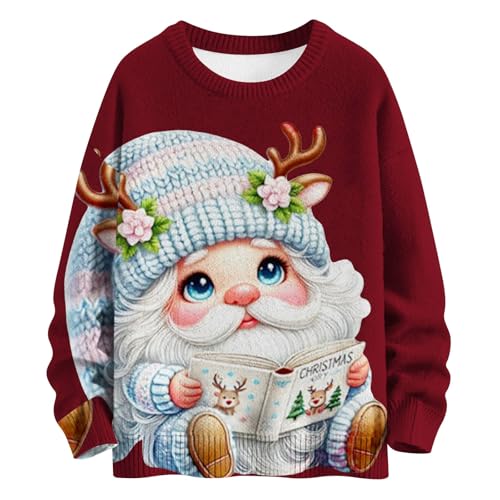 Sudadera de Navidad para mujer y suéter feo navideño con cuello redondo estampado de Papá Noel