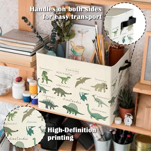 Image of Dinosaur Storage Bins Box with Handles, Dinosaur Nursery Decor, Species of Dino Collapsible Basket Organizer for Boys Playroom Bedroom Bathroom Books Clothes