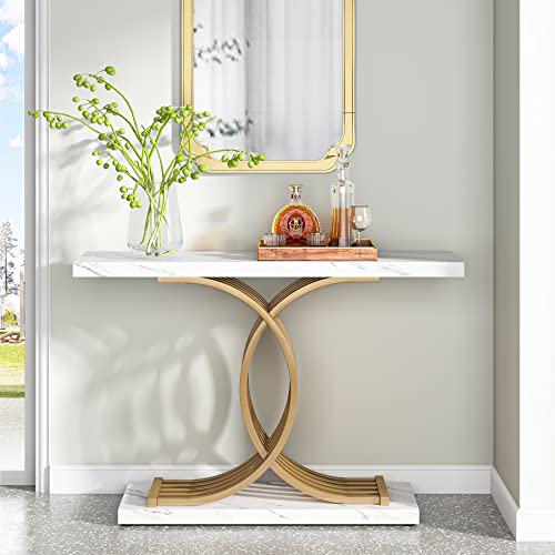 Tribesigns Gold Entryway Table, Modern 39Inch Console Table Accent Table with Geometric Metal