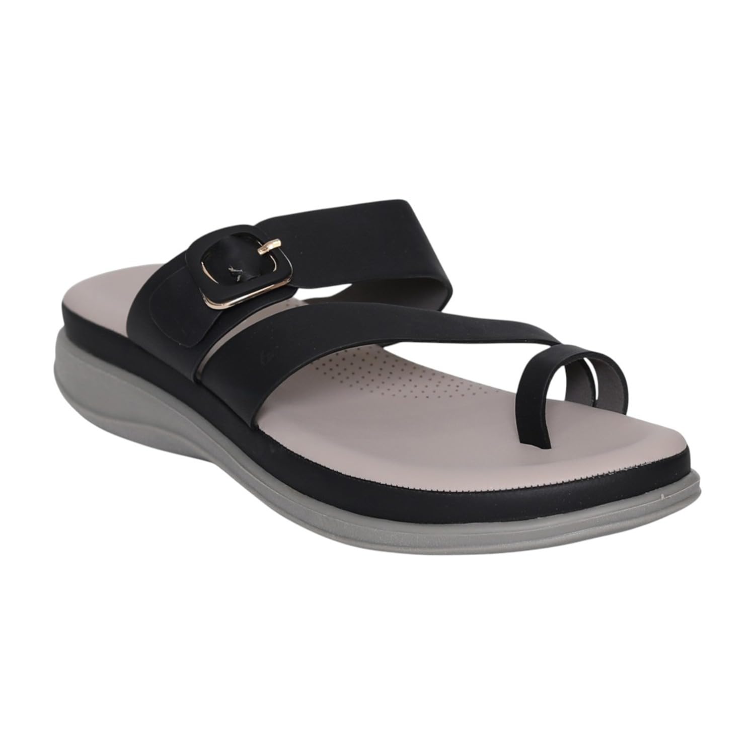 Women's Black Buckle Toe-Loop Wedge Sandals-image-13