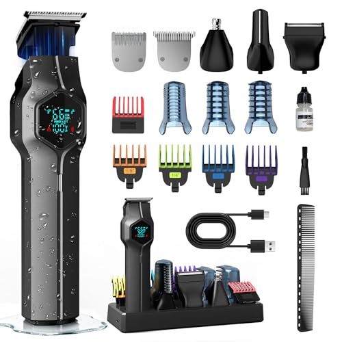 Beard-Trimmer-for-Men-Magnetic-Snap-on-Replacement-Heads-Charging-Dock-IPX7-Waterproof-Cordless-Hair-Clippers-Mens-Grooming-Kits-for-MustacheBodyFaceEarNose-Gray Beard Trimmer for Men, Magnetic Snap-on Replacement Heads & Charging Dock, IPX7 Waterproof Cordless Hair Clippers, Mens Grooming Kits for Mustache/Body/Face/Ear/Nose, Gray - Image 1