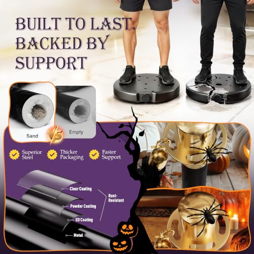 Image of 4 Pack Halloween Black&Gold Stanchions and Velvet Ropes Set, Stainless Steel Crowd Control Barriers, 3Pcs Black Ropes and Poles for Party Supplies,Photobooth Accessories, Prom, Halloween Decorations