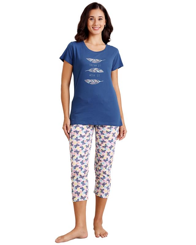 bodycare Women's Cotton Printed T-Shirt and Capri Set | Soft & Breathable Nightwear | Short Sleeves | Loungewear Co-Ord Set BSCS16045-picture-56