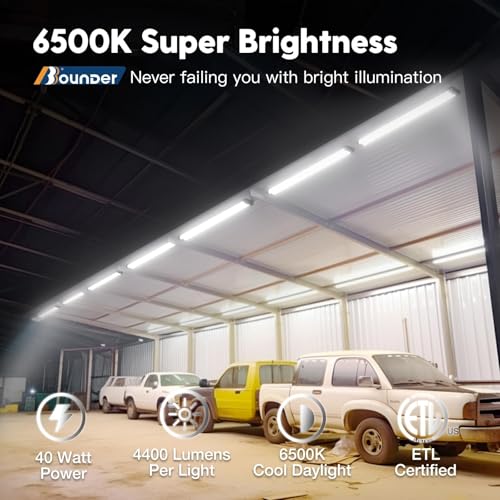 Image of BBOUNDER 12 Pack Linkable LED Shop Light with Reflector, Super Bright 6500K Cool Daylight, 4400 LM, 4 FT, 48 Inch Integrated Fixture for Garage, 40W Equivalent 250W, Surface & Suspension Mount, Black