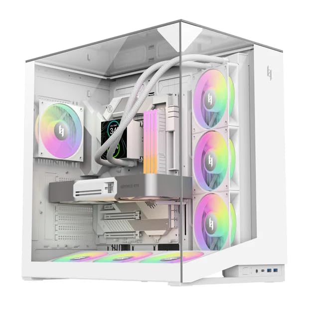 GAMEMAX NEX C56 VC WH Boîtier ATX Gaming, vitre panoramique trempée. 7 Ventilateurs ARGB 120mm intégrés, USB-C, 2 USB 3.0. Compatible radiateur 360mm et Cartes Graphiques RTX 4090/5090.