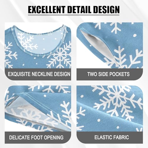 ALAZA Blue Snowflake Christmas White Pajamas Set Short Sleeve Cotton Sleepwear Summer Pjs 2 Piece 5-14Y4