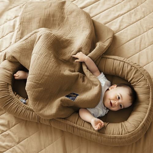 PaLulli® 2in1 Babynest mit Babydecke aus 100% Musselin Baumwolle Premium...