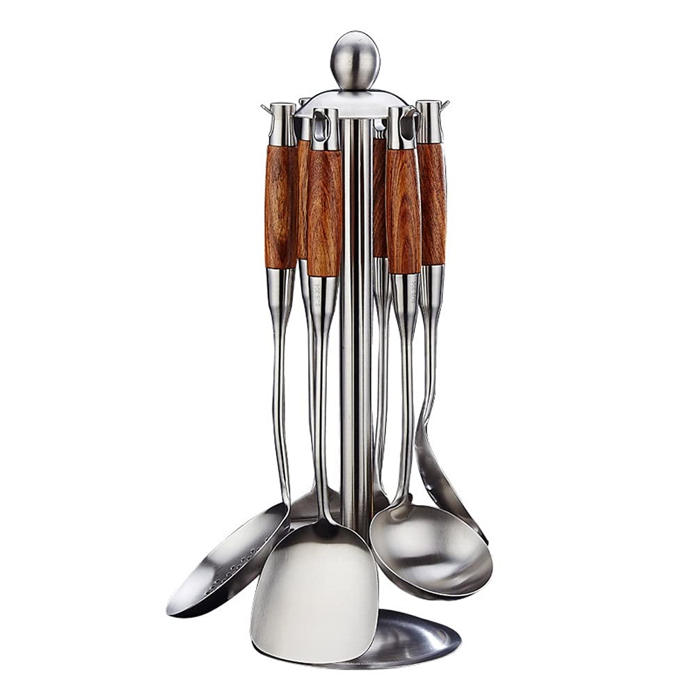 Juego de Utensilios de Cocina Juego de espátula Pala de Acero Inoxidable Cocina Espátula de Madera de Haya Pala para freír Pala de Cocina Cuchara Utensilios de Cocina Juego de espátula