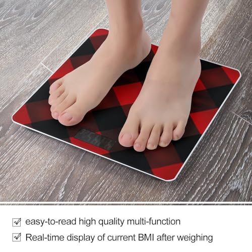 Báscula digital de baño roja y negra a cuadros miniatura 5