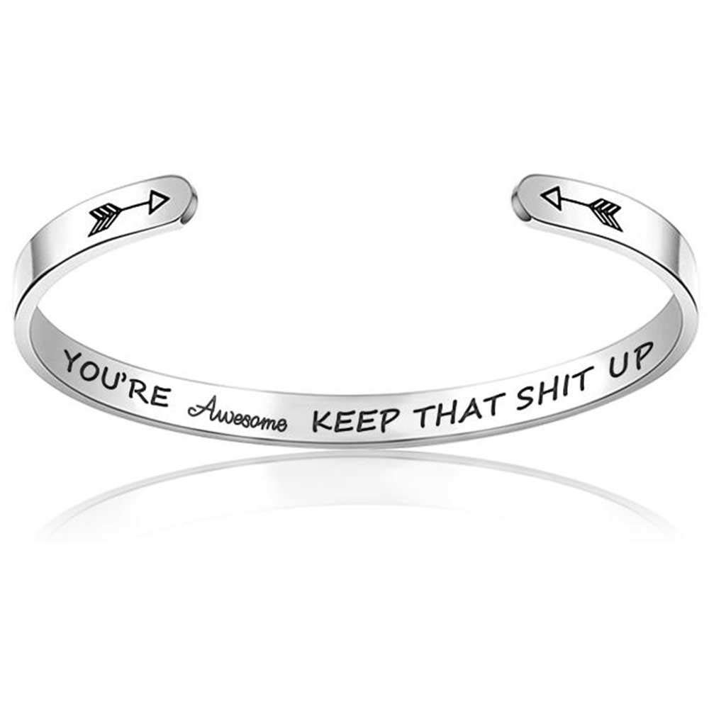 Jude Jewelers 6mm Width Stainless Steel Inspirational Encouragement Graduation School Open Cuff Bangle Bracelet