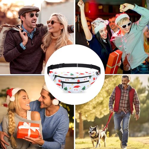 Image of MAXTOP Large White Christmas Fanny Pack with 4-Zipper Pockets, Christmas Gifts for Enjoy Festival Sports Workout Traveling Running Casual Hands-Free Waist Pack Crossbody Phone Bag Carrying All Phones