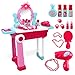deAO Centro di Bellezza Set Tavolino di Trucco in Valigia Convertibile Playset Scatola Portatile con Luci, Suoni e Accessori Inclusi