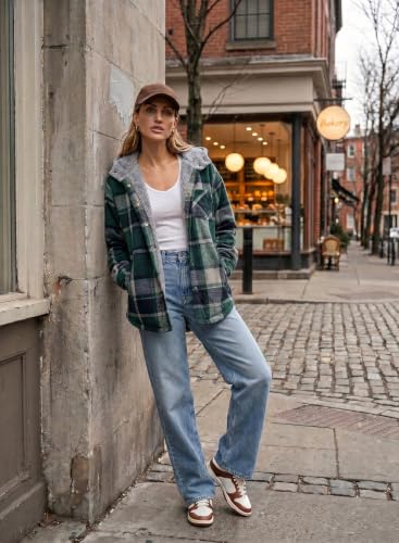 Image of Dokotoo Women's Flannel Hooded Plaid 2026 Shacket Thick Coat Fleece Jacket