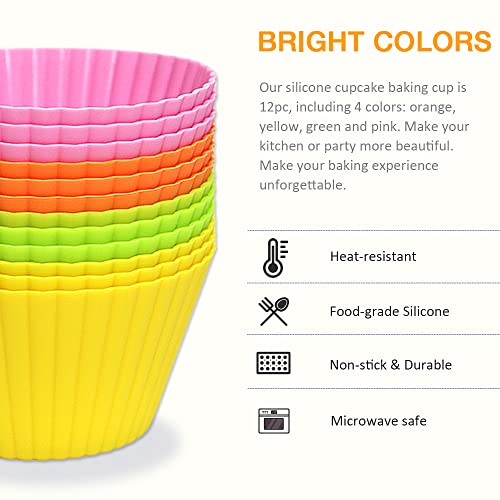 Extra Large Silicone Cupcake Baking Cups 12 Pack - 3.54 Inch Non-Stick Cupcake And Muffin Liners, Reusable Jumbo Silicone Baking Cups Easy To Clean, Perfect For Cupcake, Muffin, Mousse #TOP2