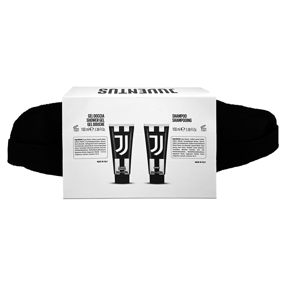 Naturaverde | JUVENTUS Gift Set 2023 "Marsupio", Cofanetto Regalo con Shampoo 100ml, Gel Doccia 100ml e Marsupio con Logo Juventus