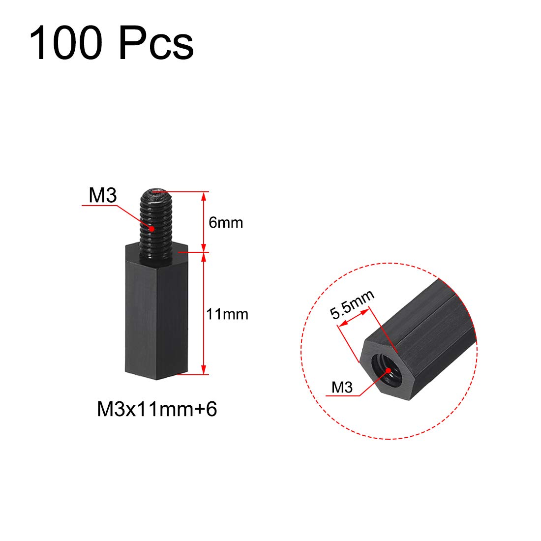 Amazon | uxcell スタンドオフ M3x11mm+6mm オス-メス 六角