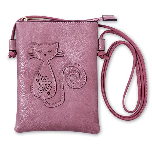 Collections Etc Stylish Embossed Cat Design Adjustable Crossbody Bag2