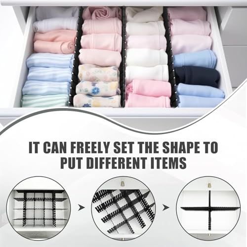 16 Stück Schubladenteiler, Schubladeneinteiler, Schubladentrenner Verstellbare Schubladen Organisers Trennwände, Schubladeneinsatz für Unterwäsche, Socken, Kosmetik, Schlafzimmer, Büro,DIY (Schwarz)