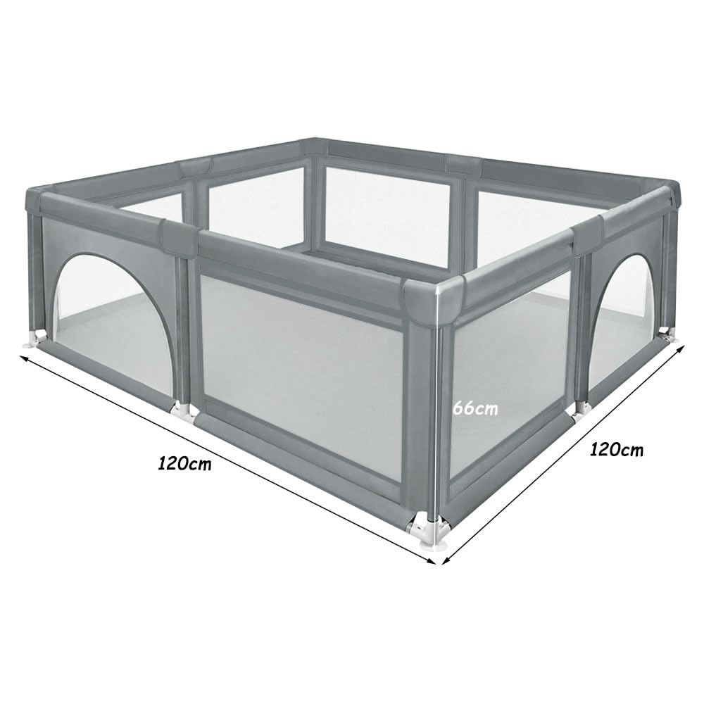Parque para bebés, parque de juegos para interior y exterior, tejido Oxford, malla transpirable visible, con bolsa de almacenamiento, 50 bolas oceánicas (gris oscuro)