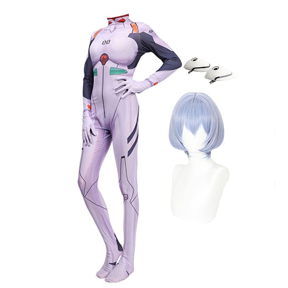 Zhongkaihua Ayanami Rei Cosplay Costume Bodysuit Jumpsuit Battle Uniform Outfit Hair Accessory Halloween Carnival Fency Dress