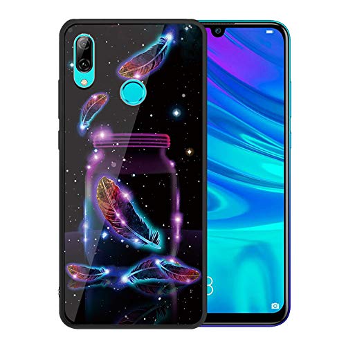 Urhause Tempered Glass Cover Compatible with Huawei P Smart 2019 Case Glossy Mirror Case Ultra Thin Starry Sky Hard Cover Feather Tempered Glass + Soft Silicone Skin Cover Bumper Anti-Scratch Cover