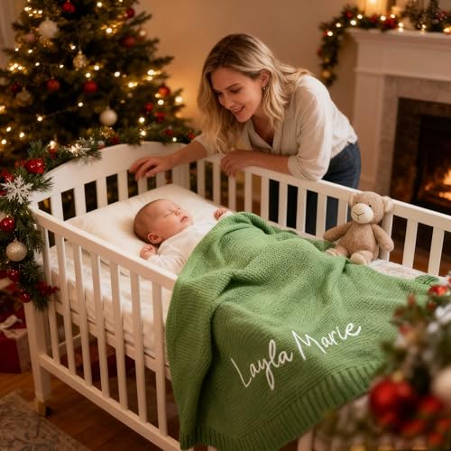 Image of Personalized Baby Blanket Embroidered with Name, Custom Knit Baby Blanket for Girls Boys, 30x40in Customized Baby Blanket for Personalized Baby Gifts, Unisex for Newborn