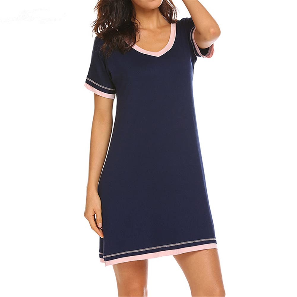 Fansu Elegante Cuello Redondo Vestidos de Casa, Color sólido Camisón Mujer Verano Suelto Pijama Camisón de Noche Verano Camisones de Manga Corta Talla Grande Ropa de Noche Vestido
