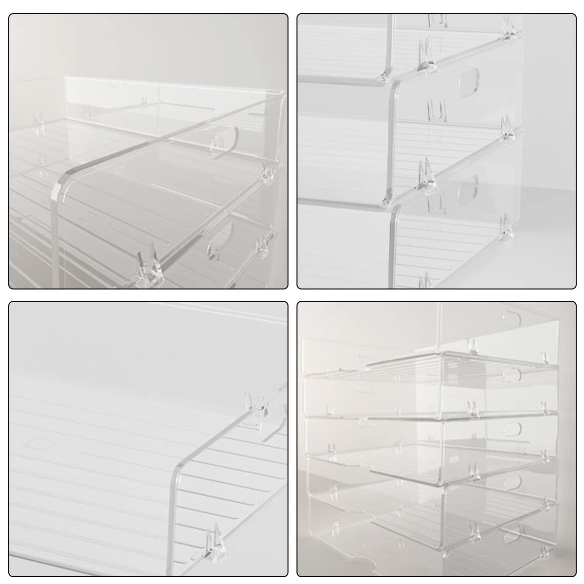 Lot de 2 boîtes de Rangement Transparentes et empilables avec couvercles pour Bureau, Format A4, pour Documents, Livres, Salle d'étude