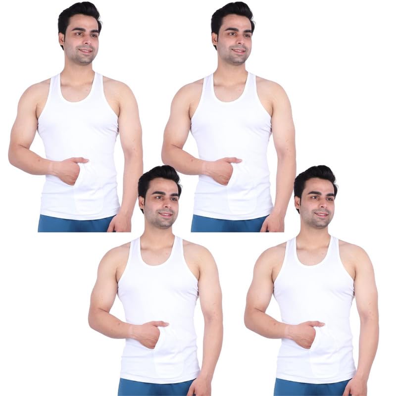 Men Cotton White Sleveless Vest Pack of 4-picture-40