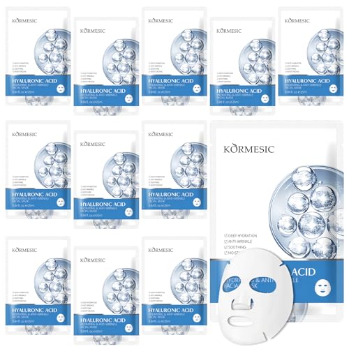 12 Pezzi Maschera Viso Acido Ialuronico, Maschera Viso Idratante, maschera Idrogel Ialuronico, Maschere viso in Tessuto, per Azione Idratante, Detergente, Set Skin Care Ragazza Donne