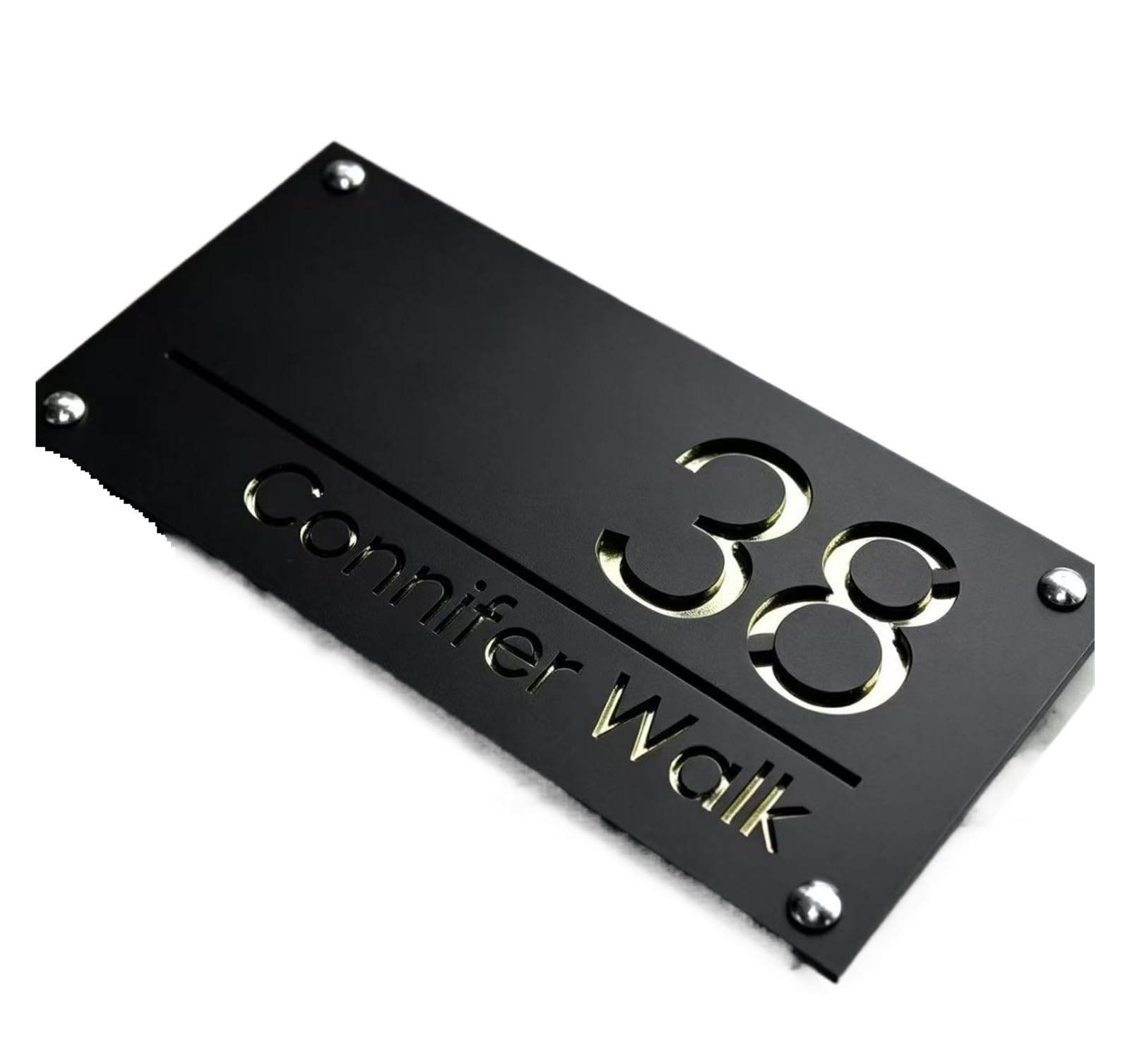 Placa De Número Casa Moderna, Señal Externa Grande, Etiquetas Acrílicas 3D for Ropa Calle, 1 Ud(Black Gold,20x30)