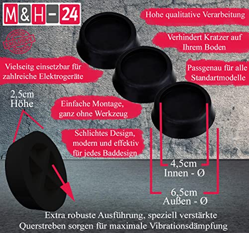 M&H-24 Universal Schwingungsdämpfer Vibrationsdämpfer für Waschmaschinen und Trockner - Anti Vibration Dämpfer Pads Unterlage Gummi-Füße Ersatzteil, Waschmaschinen-Zubehör 4 Stück Schwarz