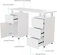 Vista 5 de Nail Tech - Escritorio de uñas para Nail Tech de 47 pulgadas, mesa de manicura con cajones/almohadilla de muñeca/ruedas bloqueables, estación