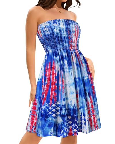 Image of elescat Summer Dresses for Women 2026 Strapless Casual Beach Cover Ups Tube Top Sundress