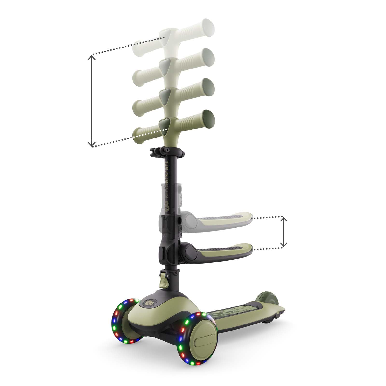 Kinderkraft Halley 2, Correpasillos Desde 12 Meses y Patinete Desde 24 Meses, 2 en 1, para Niños, Ajustable, Triciclo, Bici sin Pedales, 3 Ruedas, LED, Multifuncional, hasta 50 kg, Verde
